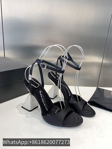 Alexander Wang 105 Satin Leather Crystal Chunky Heel Slingback Sandals