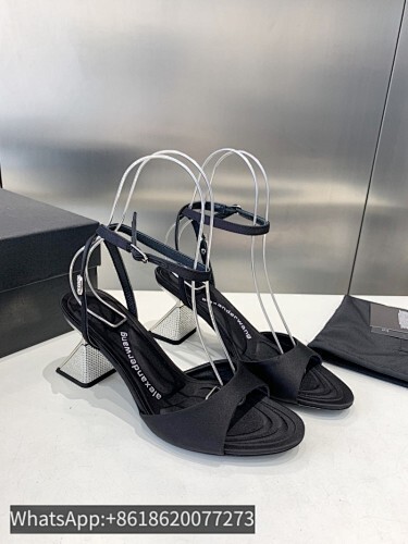 Alexander Wang 85 SatinLeather Crystal Chunky Heel Slingback Sandals