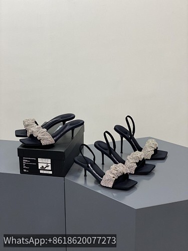 Alexander Wang AW Julie Crystal Scruncchie Satin Slippers Mules Slingback Sandals Heels