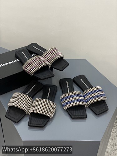 Alexander Wang AW Anya Squared Toe Crystal Flat Slippers Sandals