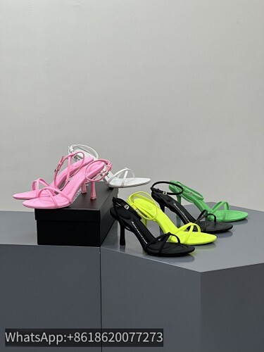 Alexander Wang AW Dahlia 85 Nylon/Leather Cross Straps Slingback Sandals Heels