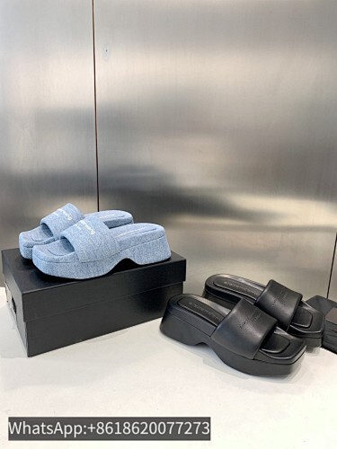 Alexander Wang Denim Goatskin Platform Float Slide Mules Slippers