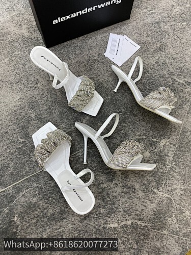 Alexander Wang AW Julie Crystal Scruncchie Leather Slippers Slingback Sandals Heels