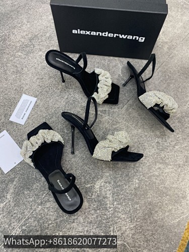 Alexander Wang AW Julie Crystal Scruncchie Suede Leather Slippers Slingback Sandals Heels