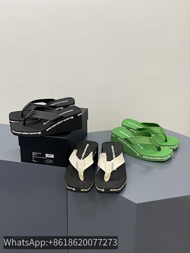 Alexander Wang AW Squared Toe Leather Wedge Flip Flop Slippers Sandals