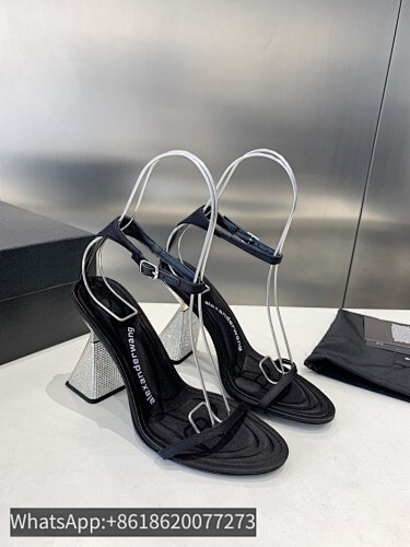 Alexander Wang 105 Satin Leather Crystal Chunky Heel Slingback Sandals